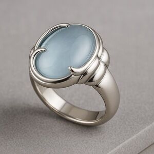 Blue Topaz Cabochon Chunky Sterling Silver Ring – Statement EUC 8 #341